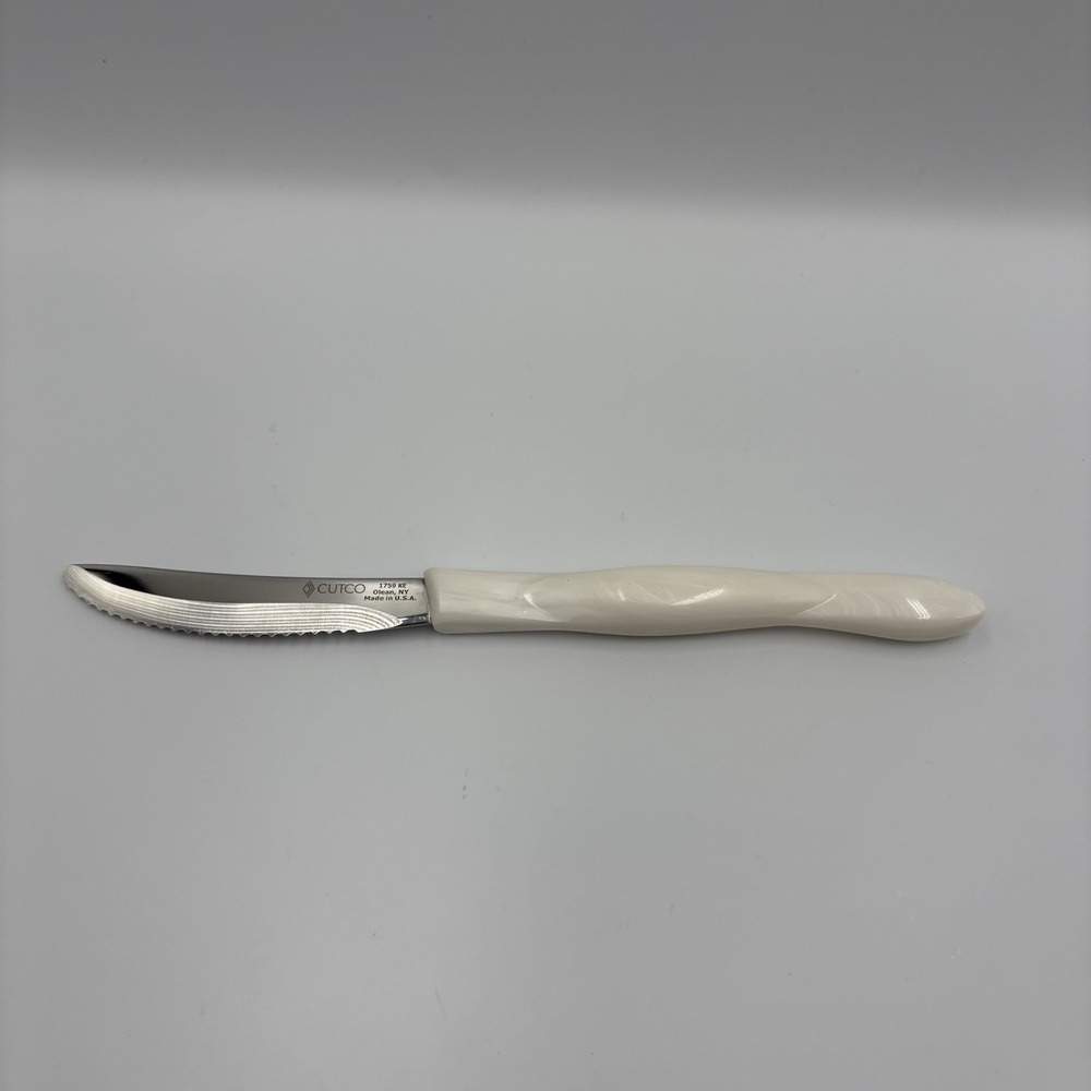 Cutco 1759 Table Knife Pearl White Handle Serrated Steak Knife Made In USA